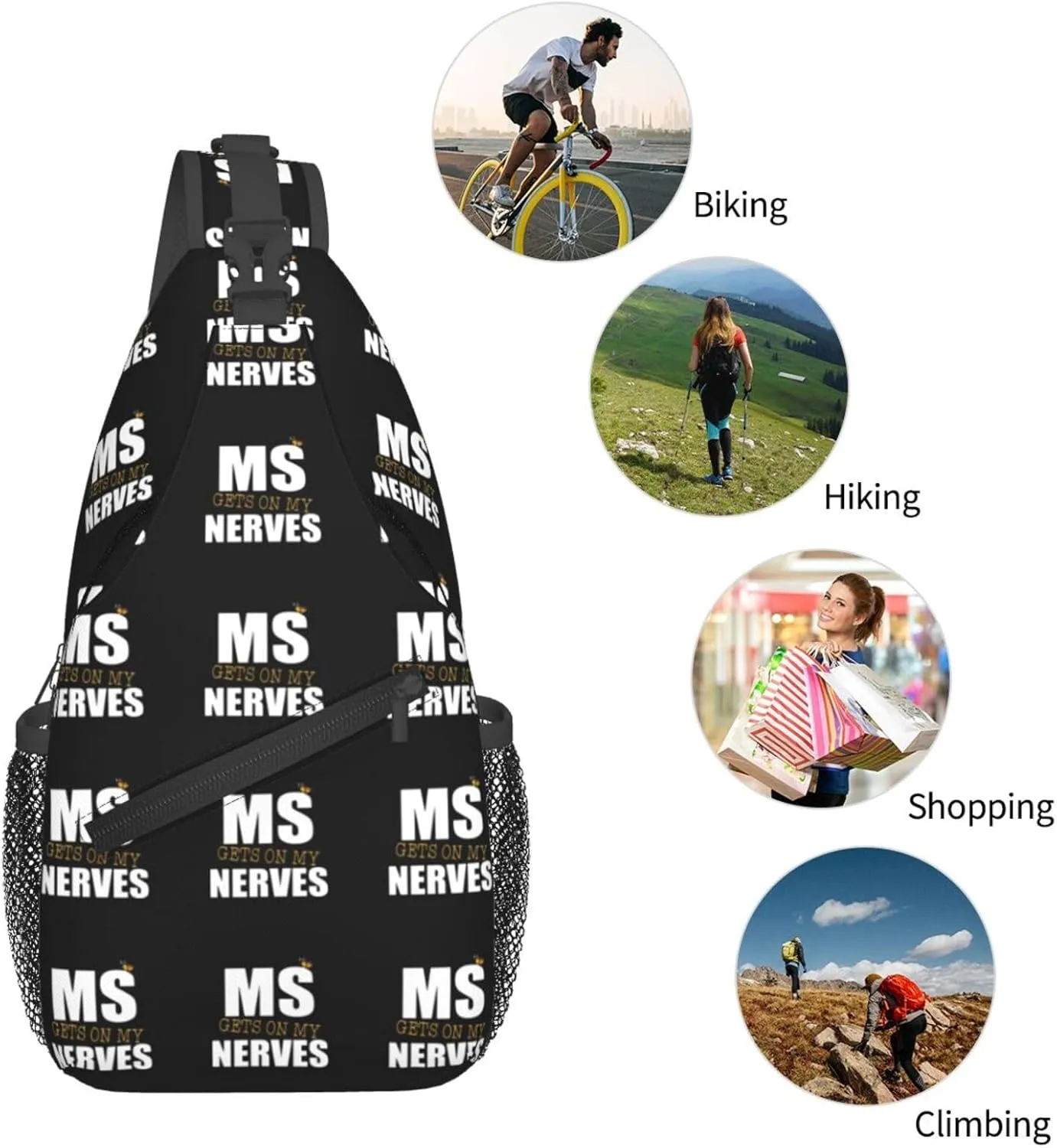 Ms Gets On My Nerves Multiple Sclerosis Sling Bag Crossbody Backpack Shoulder Casual Daypack Bag for Men Women