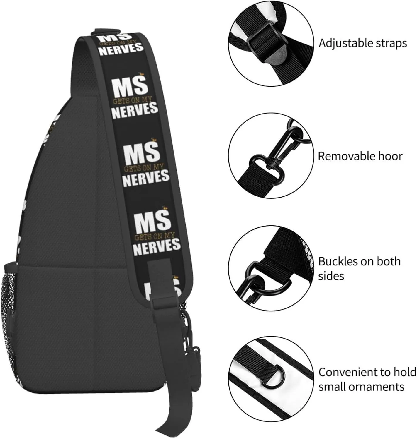 Ms Gets On My Nerves Multiple Sclerosis Sling Bag Crossbody Backpack Shoulder Casual Daypack Bag for Men Women