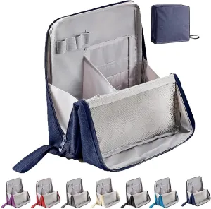Multi-Purpose Large Capacity Oxford Cloth Standing Makeup Bag - Waterproof Cosmetic Organizer with Compartments, Travel Toiletry Bag, Black Standing Makeup Pouch for Storage (Navy)