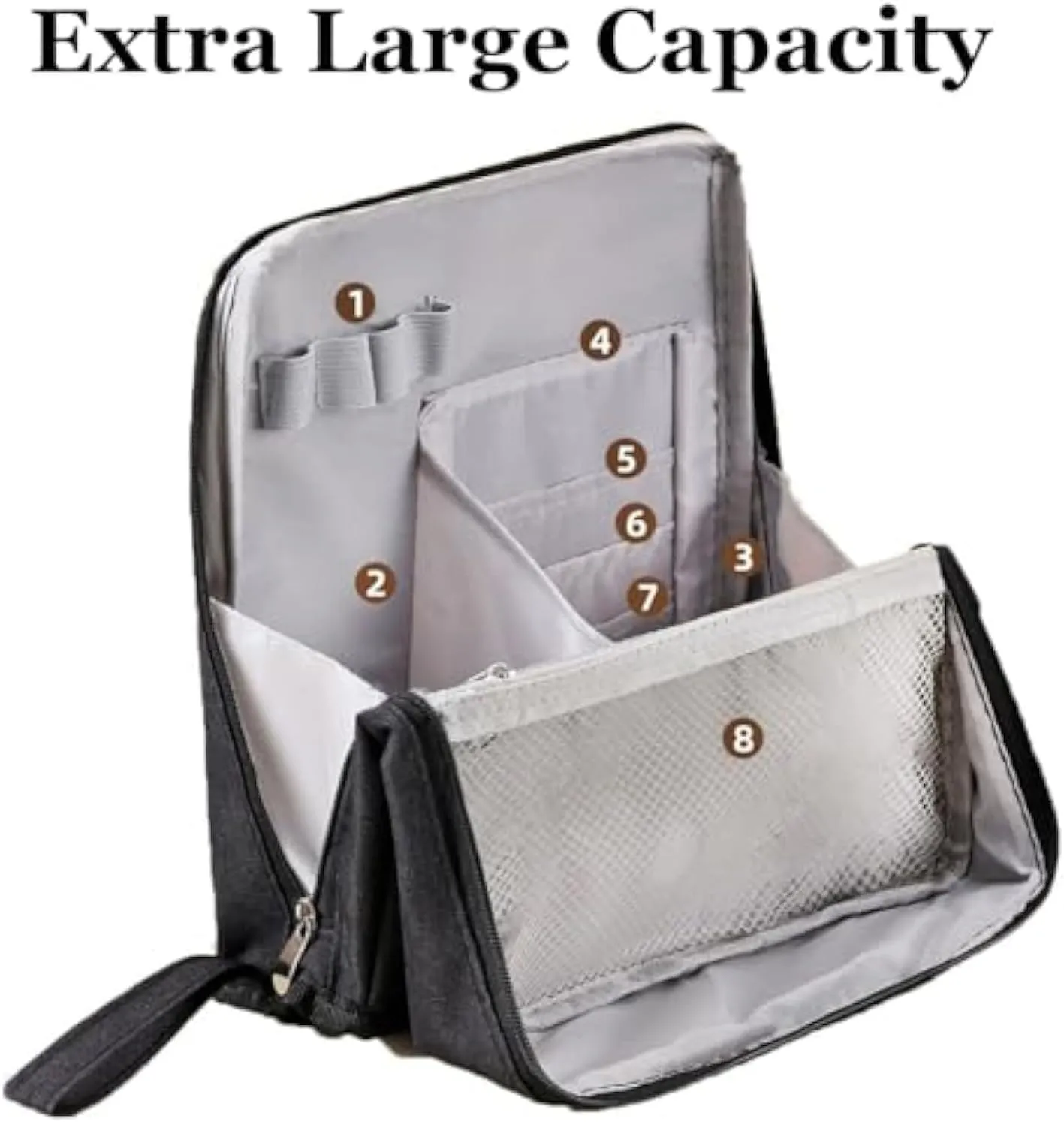 Multi-Purpose Large Capacity Oxford Cloth Standing Makeup Bag - Waterproof Cosmetic Organizer with Compartments, Travel Toiletry Bag, Black Standing Makeup Pouch for Storage (Navy)