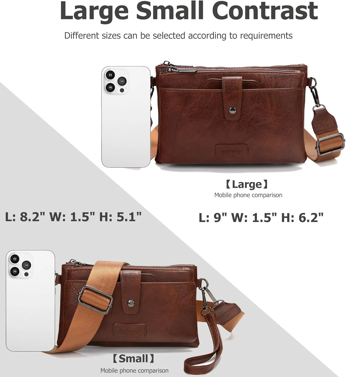 myfriday Vintage Leather Camera Crossbody Bag for Women, Stylish Two Layer Shoulder Bag Purse with Removable Card Slots