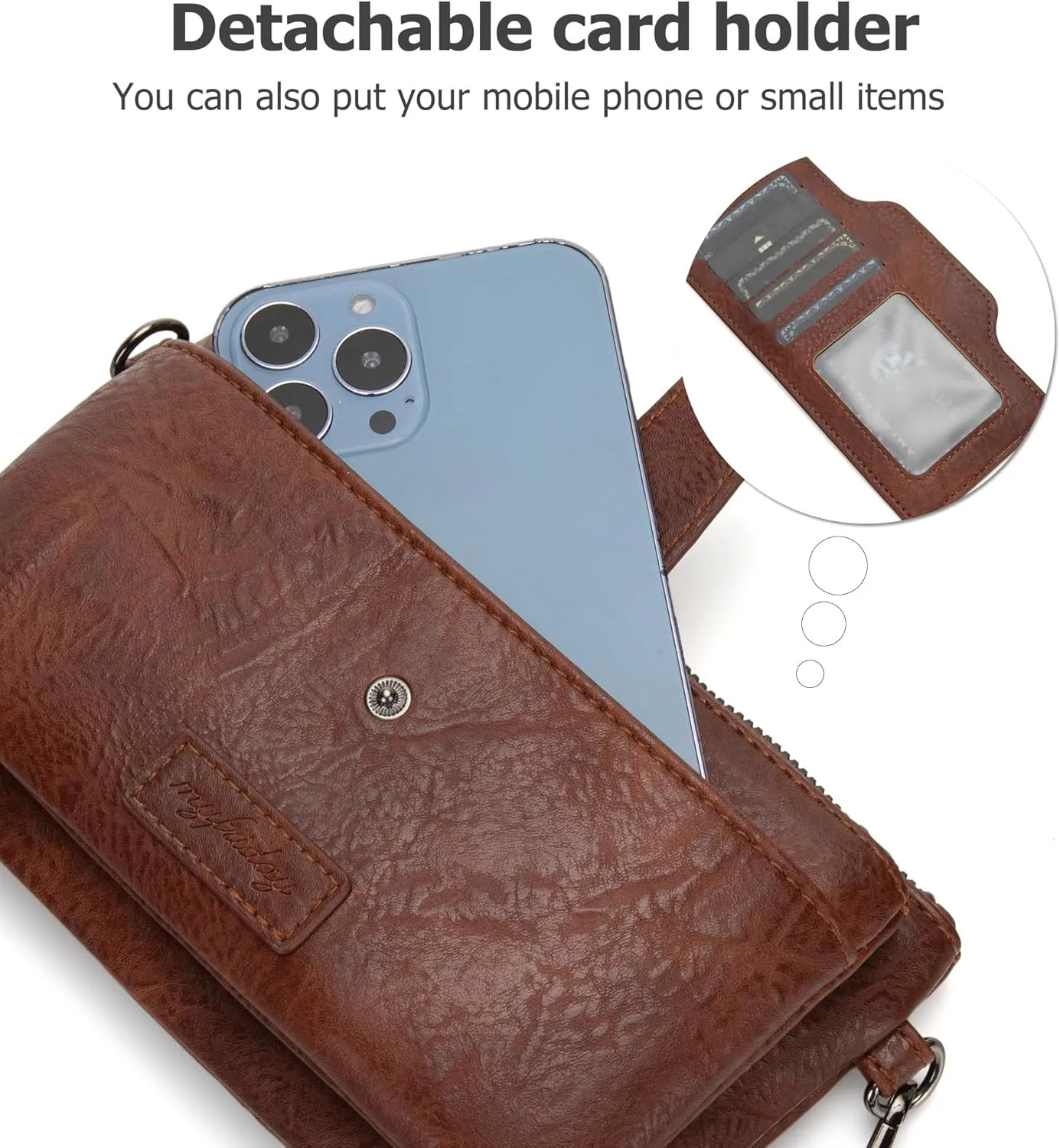 myfriday Vintage Leather Camera Crossbody Bag for Women, Stylish Two Layer Shoulder Bag Purse with Removable Card Slots