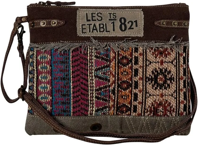 Myra Bag Crossbody Bag for Women - Western Upcycled Canvas & Leather Shoulder Handbag Chocolate Brown