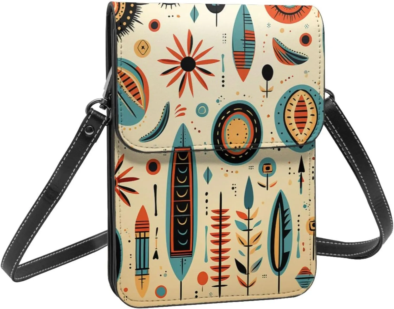 Native southwest geometric tribe vintage crossbody cell phone purse for womens lightweight small soft leather fashion travel wallet with adjustable strap