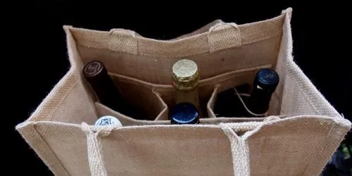 Natural Jute Wine Bags / Burlap Wine Tote Bags with Removable Dividers - By Piece