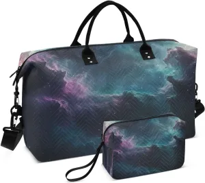 Nebula Universe Starry Purple Travel Duffel Bag with Toiletry Bag Weekender Bag for Carry on Sports Gym Bag for Weekend Travel Gym