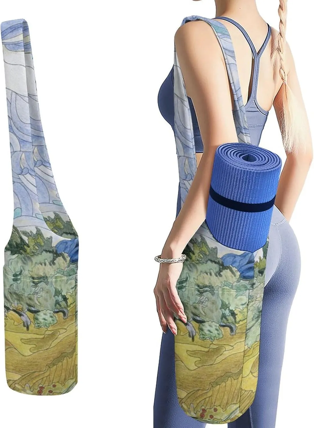 Niapessel Yoga Mat Bag, Yoga Mat Bags for Women, Wheat Field Van Gogh Print Yoga Mat Holder Bag Carrier Large with Pockets Yoga Accessories Yoga Gifts for Women And Yoga Lover