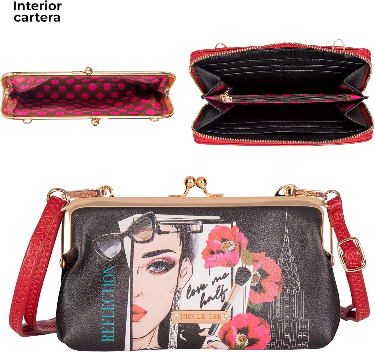 NICOLE LEE 3 Pieces Accessories Gift Value Set (Wallet Crossbody, Small Card Case, Diamond Fashion Watch)