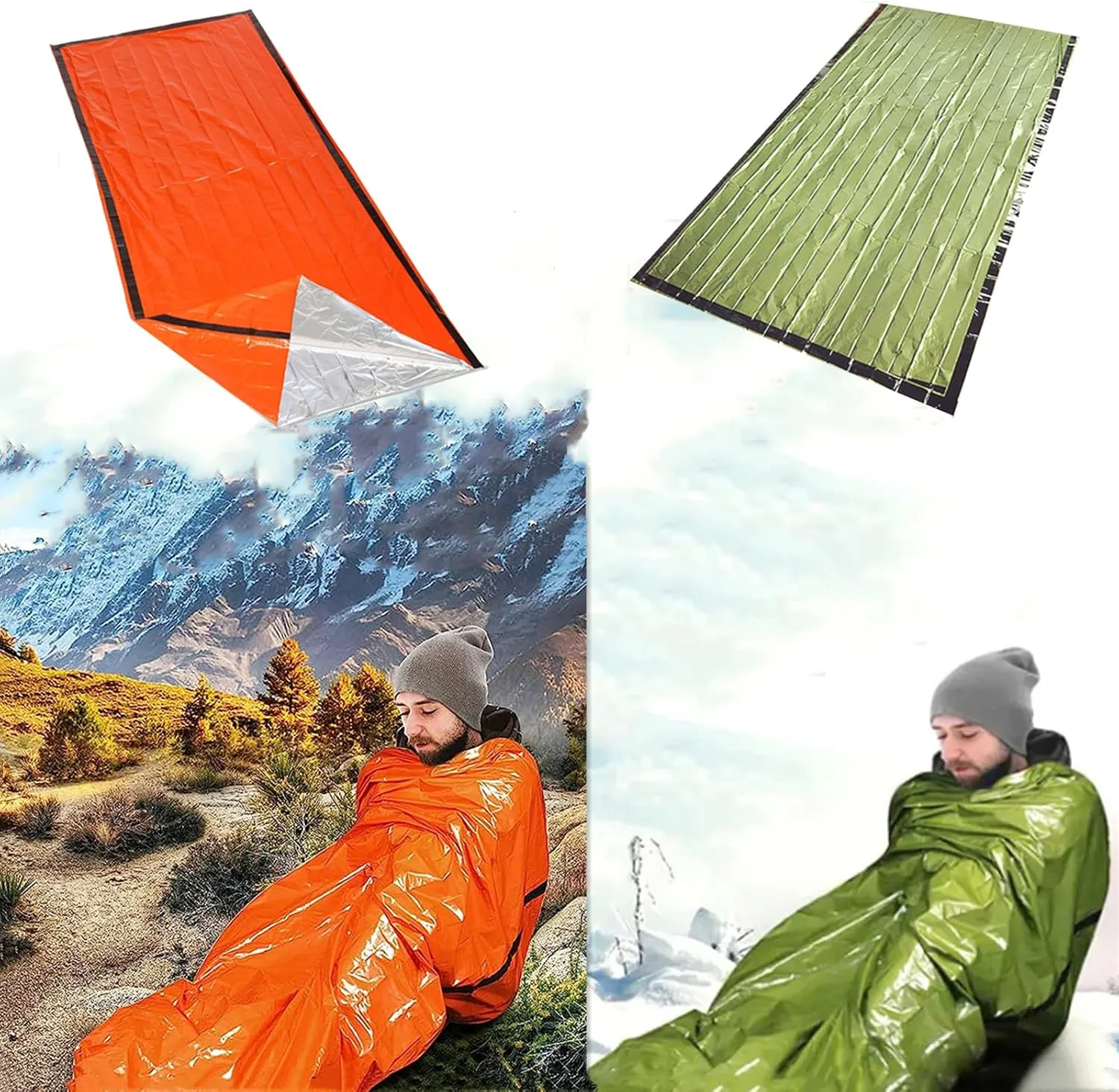 Ninth C 2 PCS Emergency Sleeping Bag, Polyester Film Bivy Sack Survival Bag with Compass and 1 Black Whistle for Earthquakes,Hurricane,Hiking,Camping
