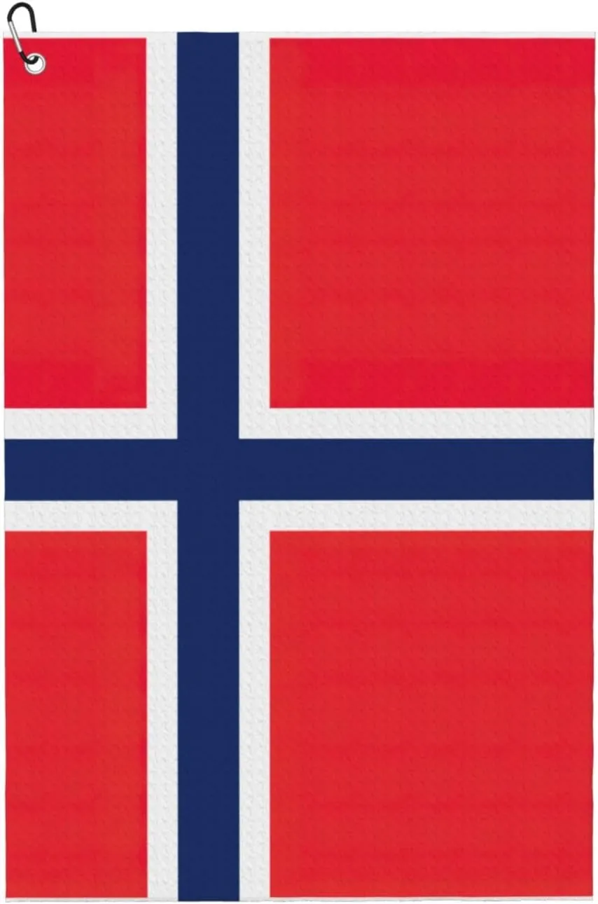 Norwegian Flag Print Golf Towel, Waffle Towel, Ultra-Absorbent Microfiber Golf Towel, Gift for Men Women