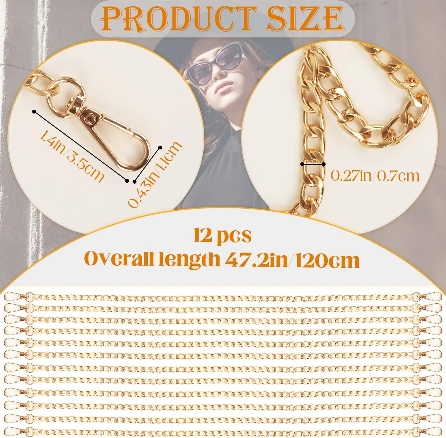 Nsmykhg Crossbody Bag Chain,12-Pack 47" Metal Chain Strap Handbag Chain with Buckles Multi-Pack Bag Chains Handbag Strap