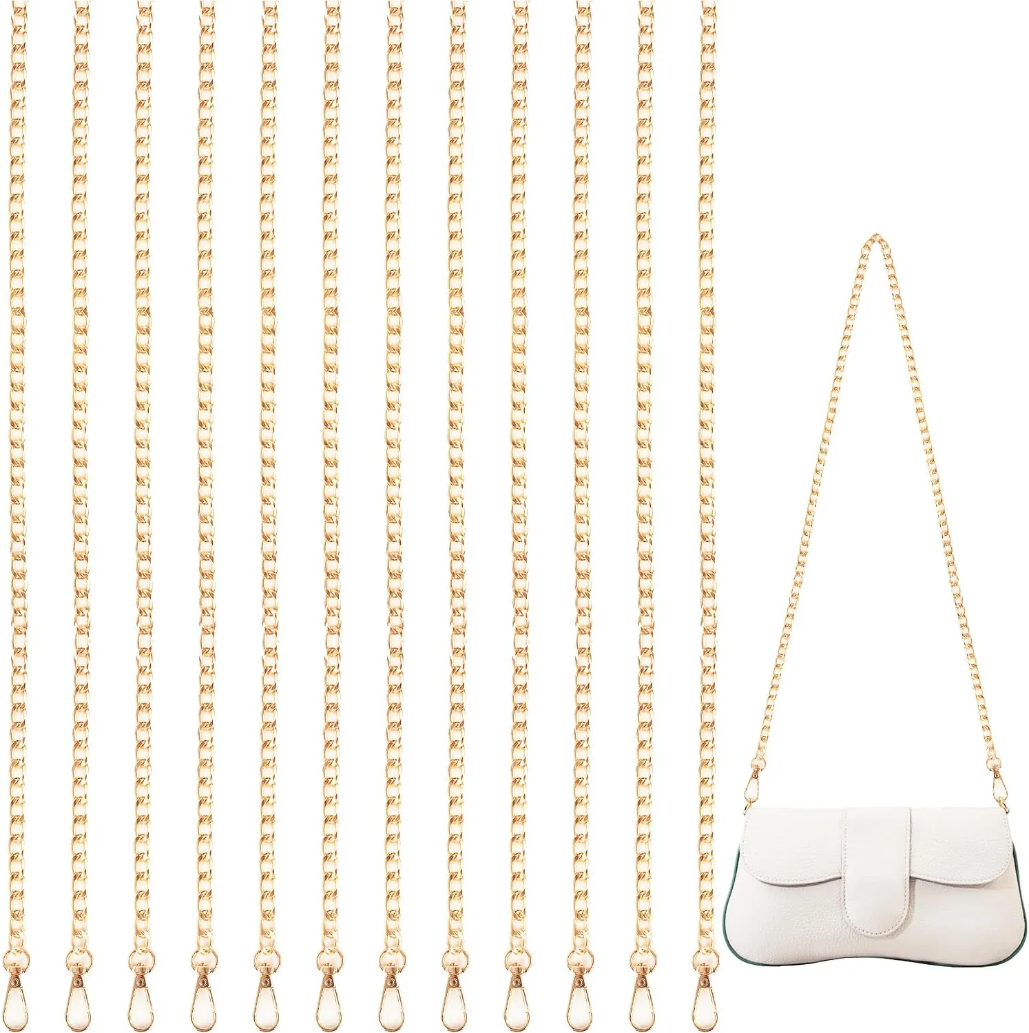 Nsmykhg Crossbody Bag Chain,12-Pack 47" Metal Chain Strap Handbag Chain with Buckles Multi-Pack Bag Chains Handbag Strap