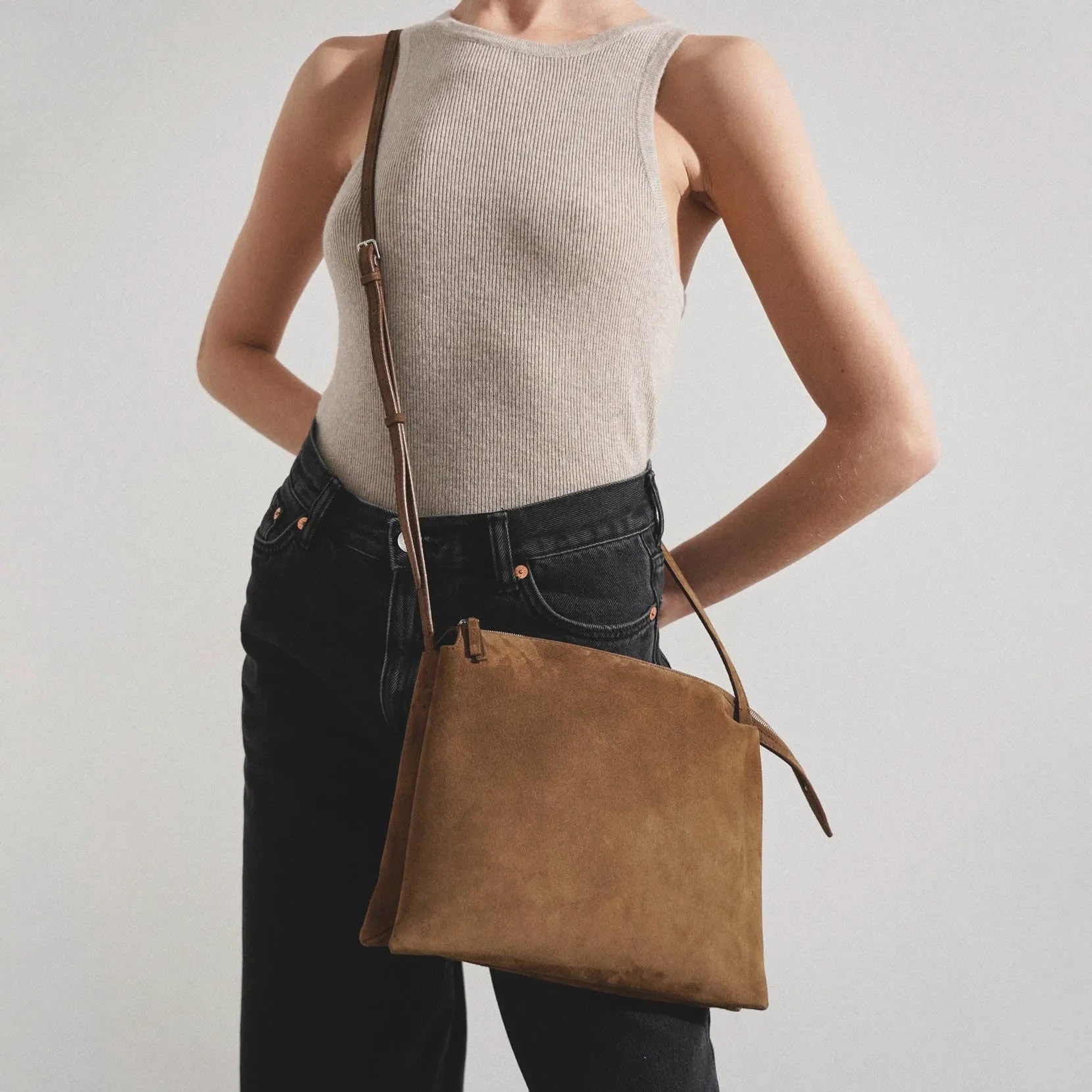 Nu Twin sporty beige suede bag