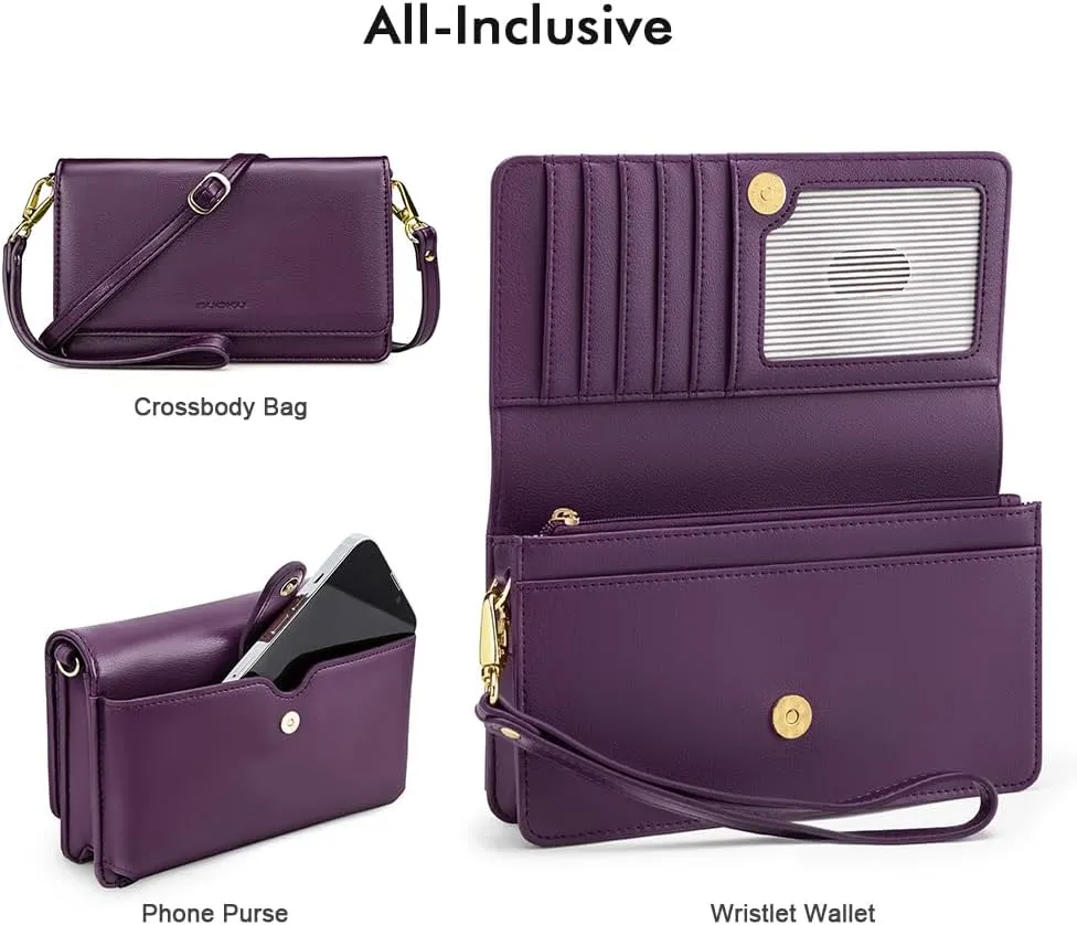 nuoku Crossbody Bag for Women Cellphone Little Purse with Credit Card Slots Lightweight Leather Wristlet Wallet