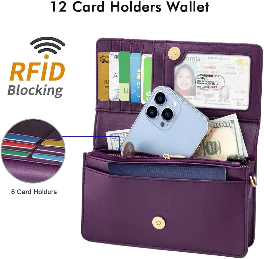 nuoku Crossbody Bag for Women Cellphone Little Purse with Credit Card Slots Lightweight Leather Wristlet Wallet