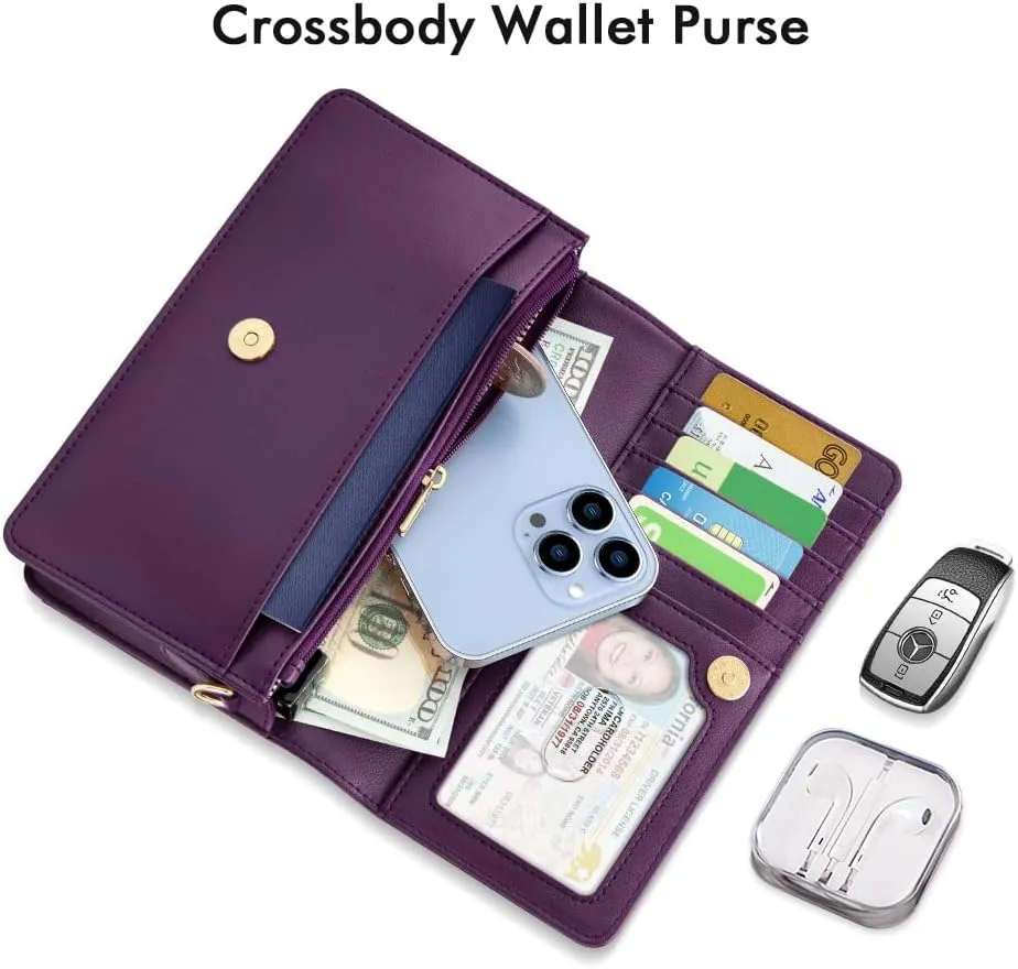 nuoku Crossbody Bag for Women Cellphone Little Purse with Credit Card Slots Lightweight Leather Wristlet Wallet