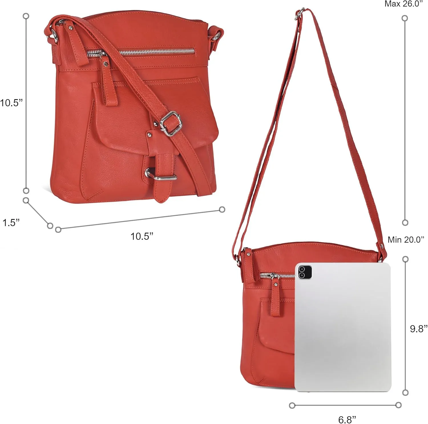 Oak Leathers Leather Crossbody Bag For Women With Adjustable Sling Strap - Medium Size Crossover Shoulder Handbag Purse