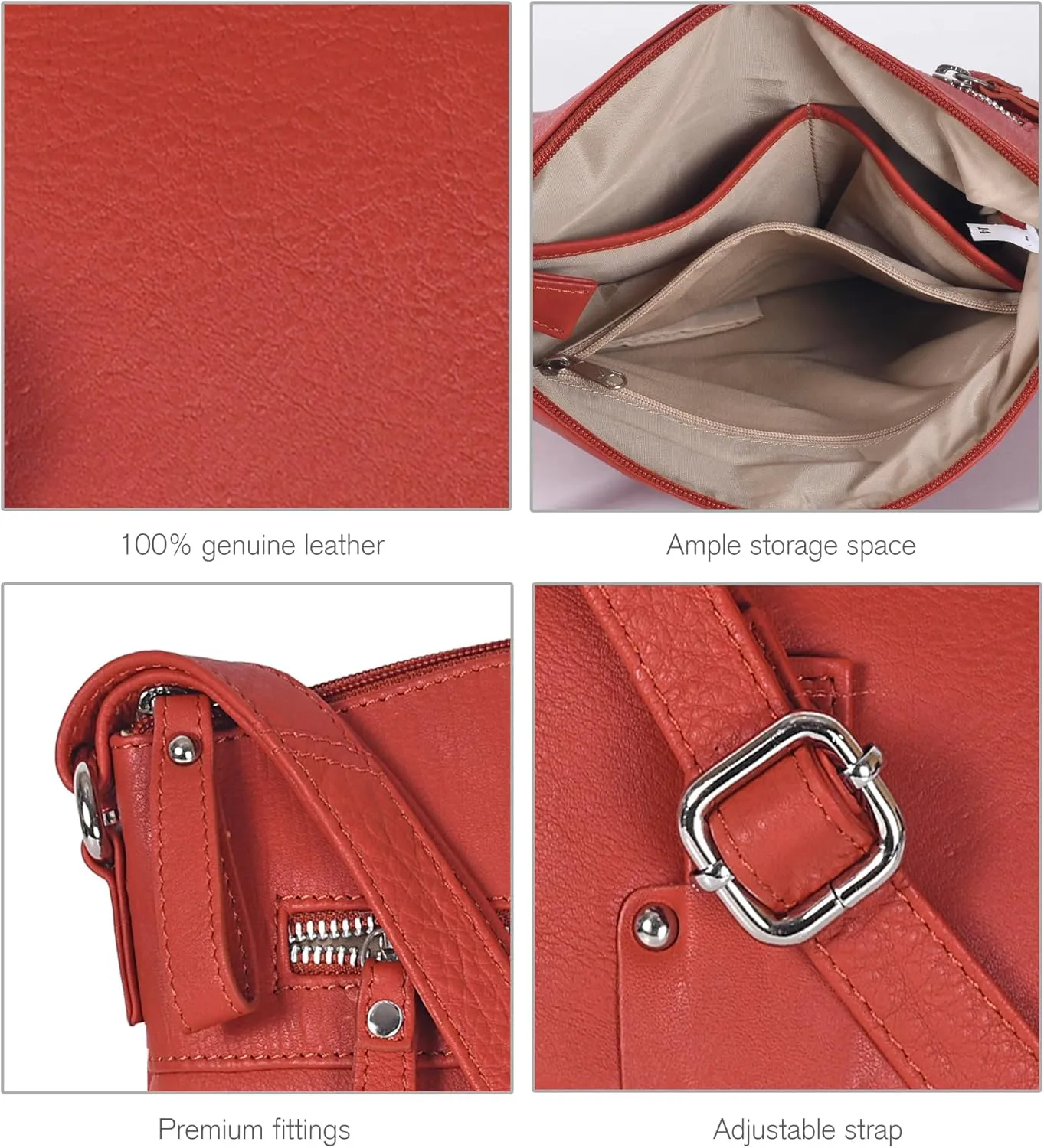 Oak Leathers Leather Crossbody Bag For Women With Adjustable Sling Strap - Medium Size Crossover Shoulder Handbag Purse