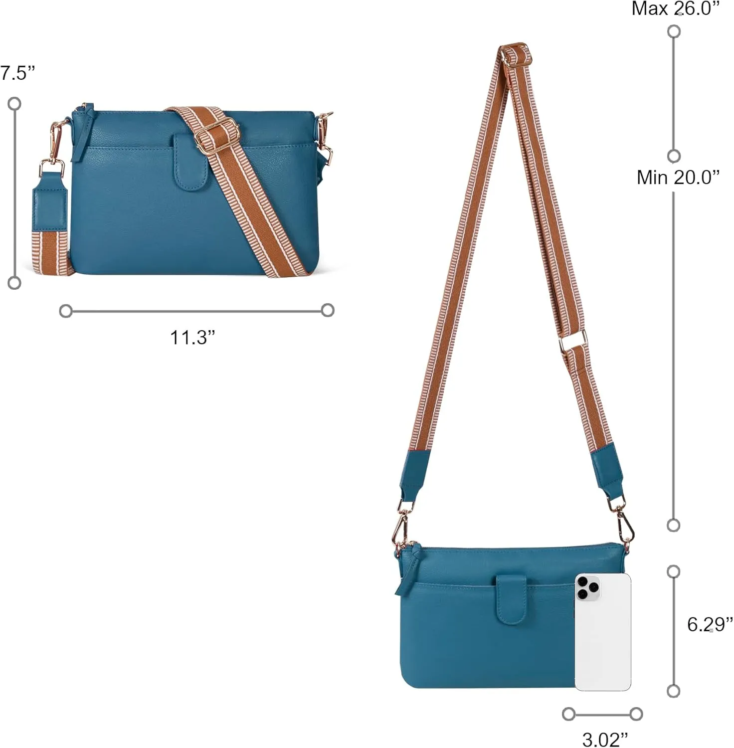 Oak Leathers Small Crossbody Bag For Women With Adjustable, Wide Strap - Real Leather Crossover Shoulder Purse