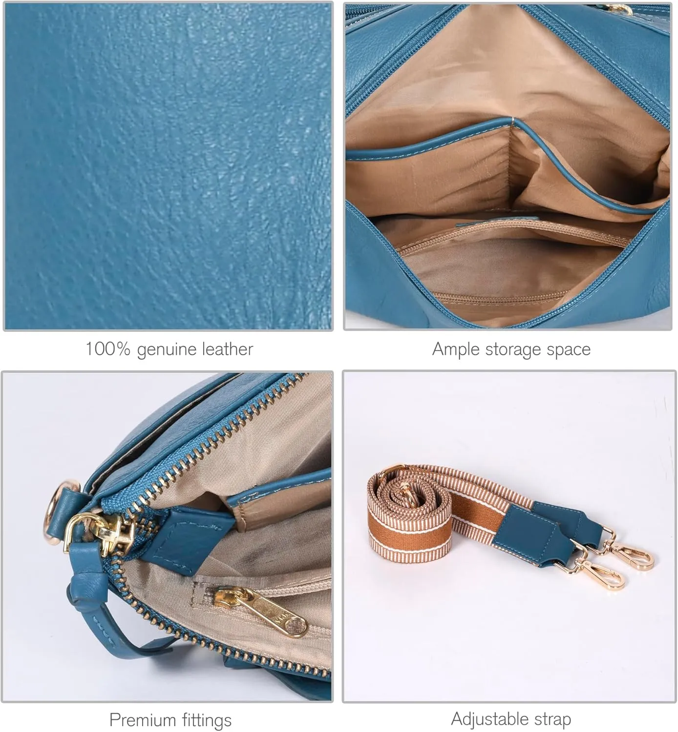 Oak Leathers Small Crossbody Bag For Women With Adjustable, Wide Strap - Real Leather Crossover Shoulder Purse