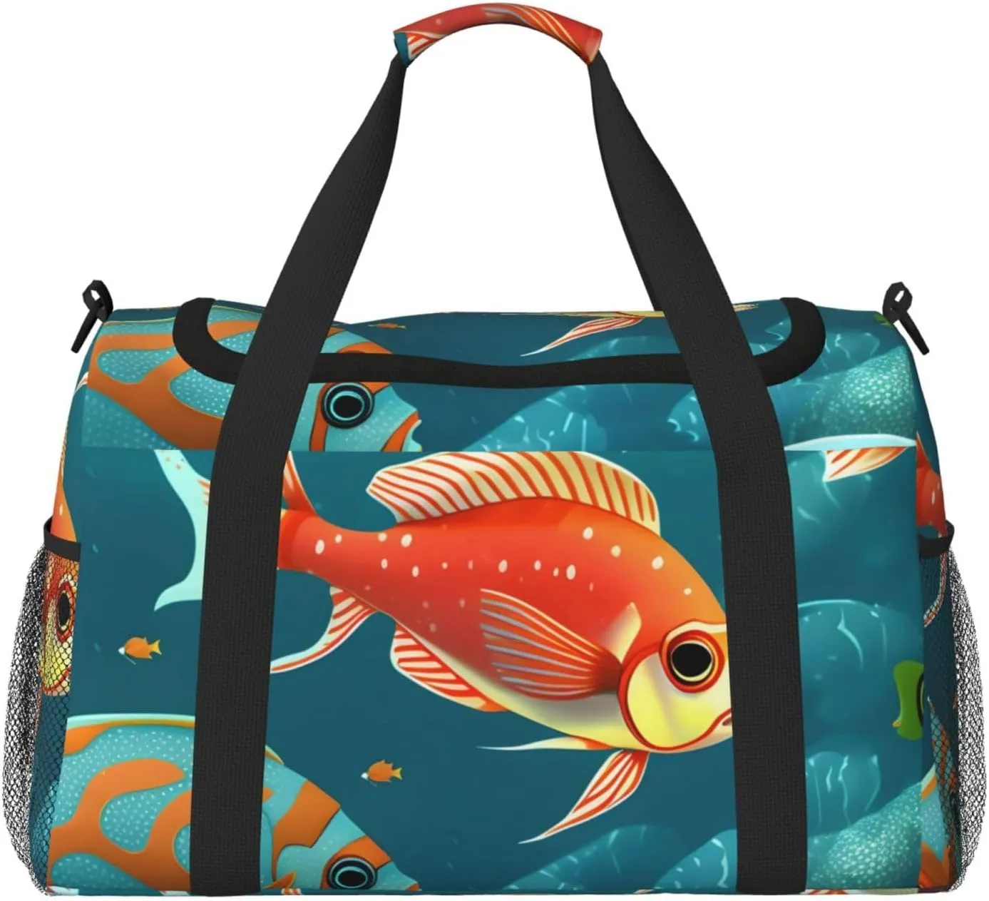 Ocean Underwater Fish Print Travel Hand Travel Bag Weekender Overnight Carry On Tote Foldable Crossbody Bag