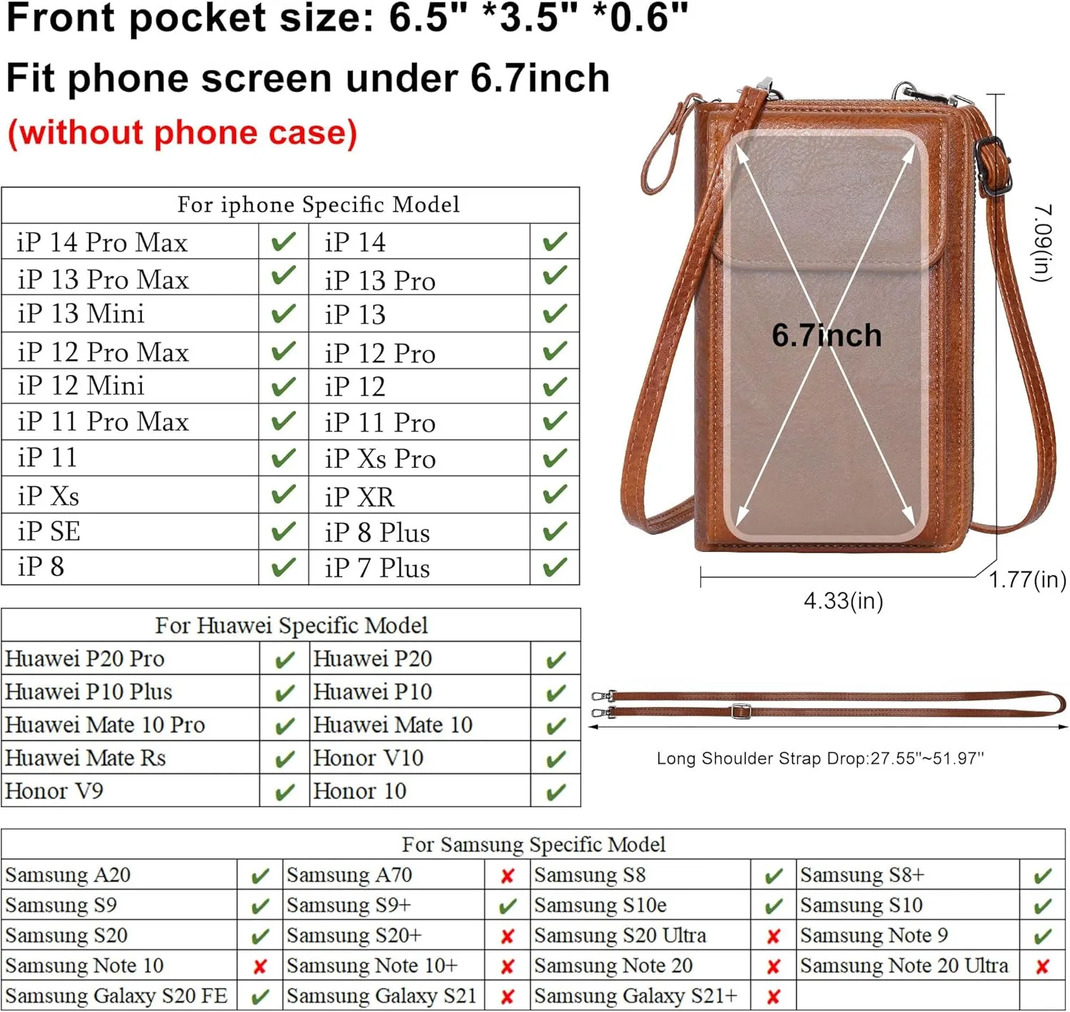 OIDERY Small Crossbody Bags for Women Cell Phone Purse Wallet PU Leather Shoulder Handbag Wallet with Credit Card Slots