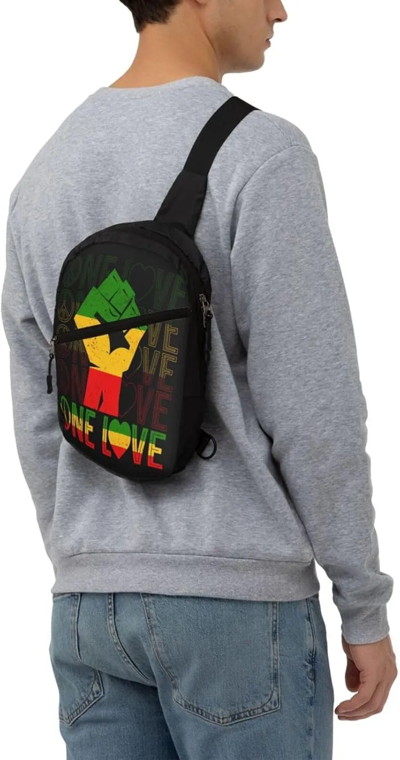 One Loves Peace Rastafari Jamaica Portable Sling Bags Packable Crossbody Bag Foldable Sport Daypack Reusable Shoulder Backpack Diagonally Chest Bag for Workout Travel