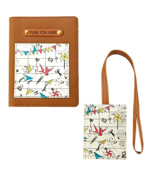 Origami printed Leatherette Passport Case with Luggage Tag