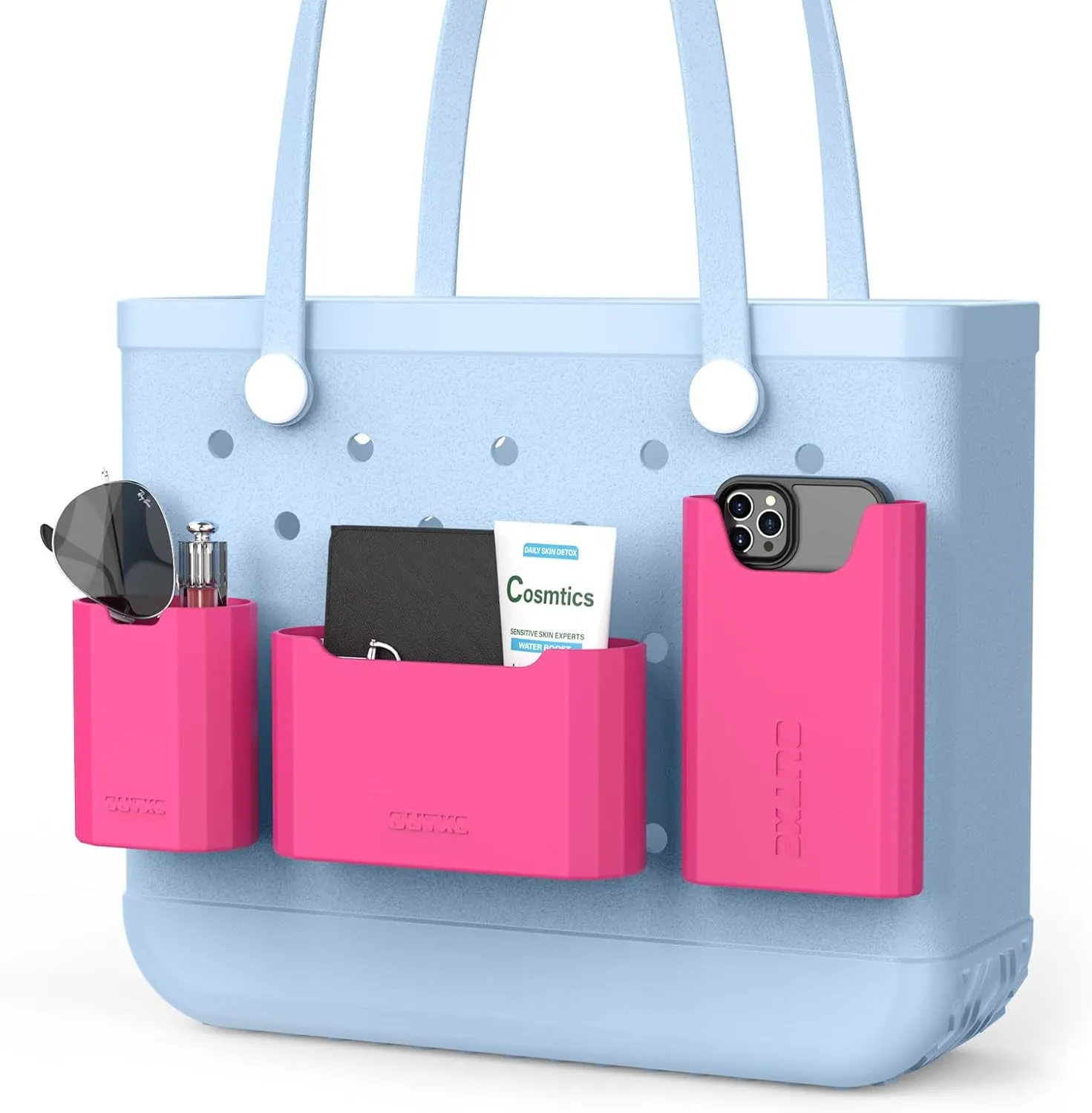 OUTXE 3 Pack Silicone Bogg Bag Accessories Set, Bogg Bag Cell Phone Holder and Sunglasses & Wallet Organizer Insert Compatible with All Bogg Bags, Wallet and Glasses Holder for Simple Modern Bogg Bag