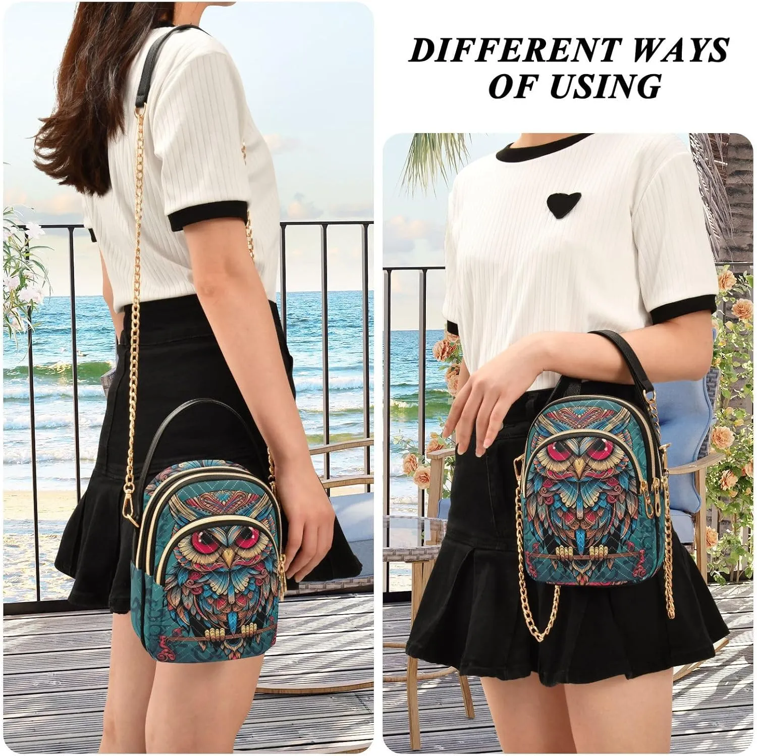 Owl Sits on a Blue Women Crossbody Bags, Crossbody Shoulder Purse, Crossbody Purse for Girls