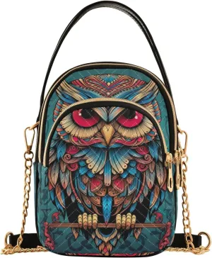 Owl Sits on a Blue Women Crossbody Bags, Crossbody Shoulder Purse, Crossbody Purse for Girls