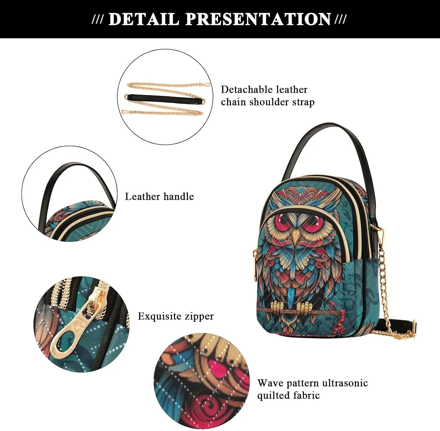 Owl Sits on a Blue Women Crossbody Bags, Crossbody Shoulder Purse, Crossbody Purse for Girls