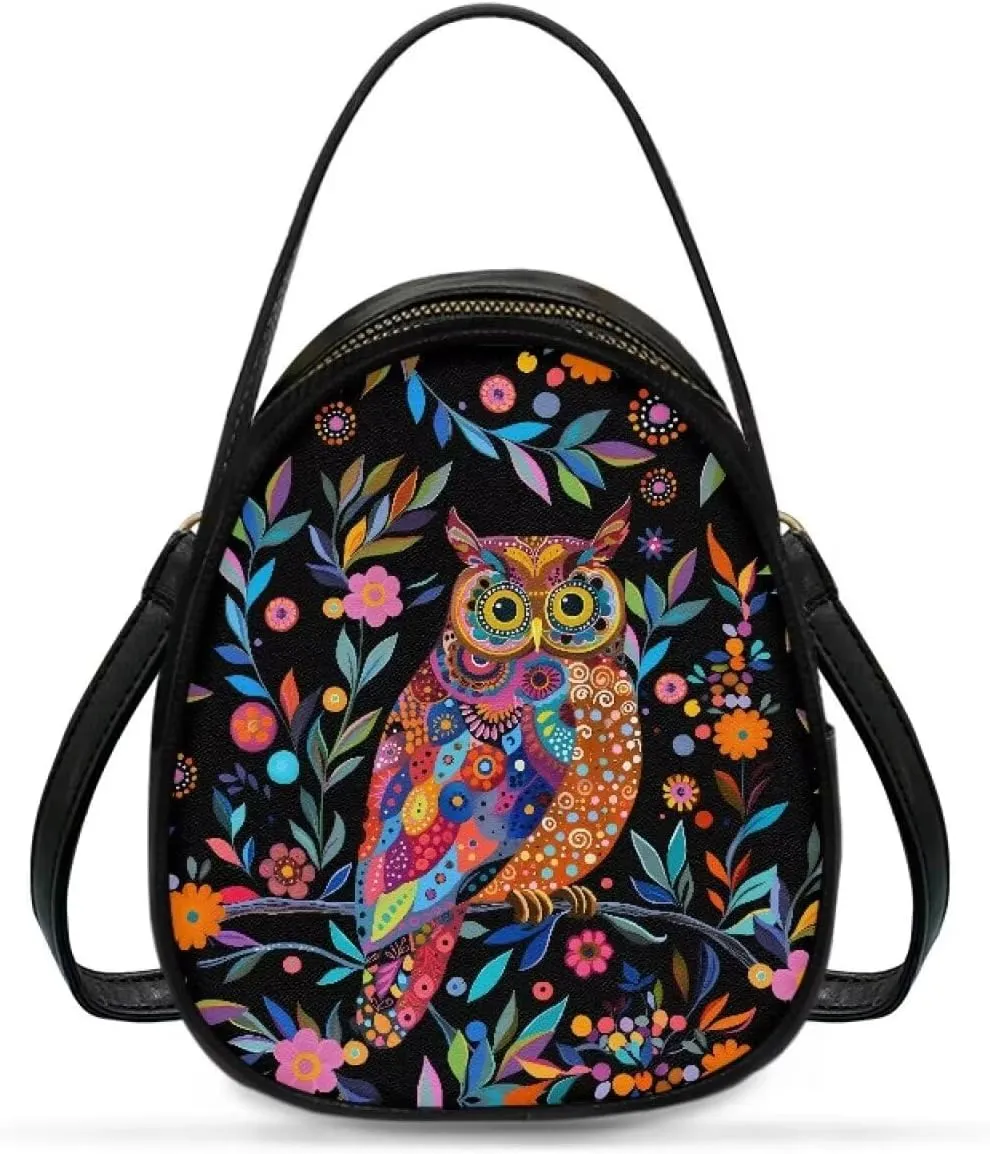 Owls Shoulder Bag Purse for Women PU Leather Crossbody Cell Phone Holder, Small Sling Bag Travel Handbag Zipper