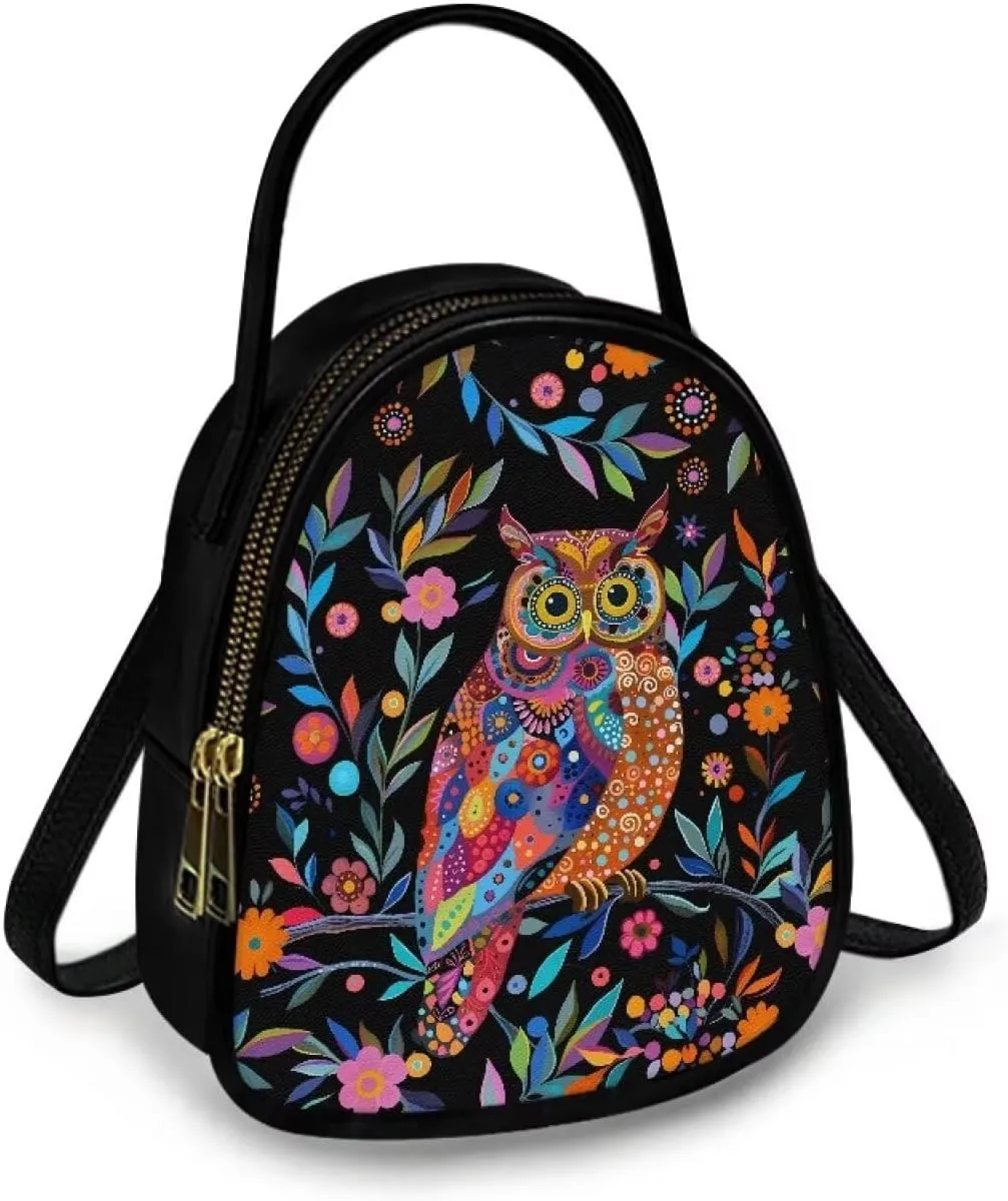 Owls Shoulder Bag Purse for Women PU Leather Crossbody Cell Phone Holder, Small Sling Bag Travel Handbag Zipper
