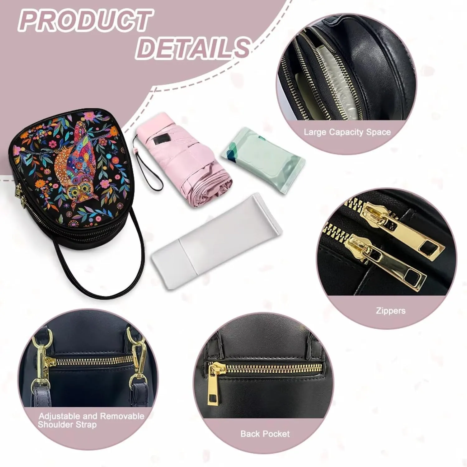 Owls Shoulder Bag Purse for Women PU Leather Crossbody Cell Phone Holder, Small Sling Bag Travel Handbag Zipper
