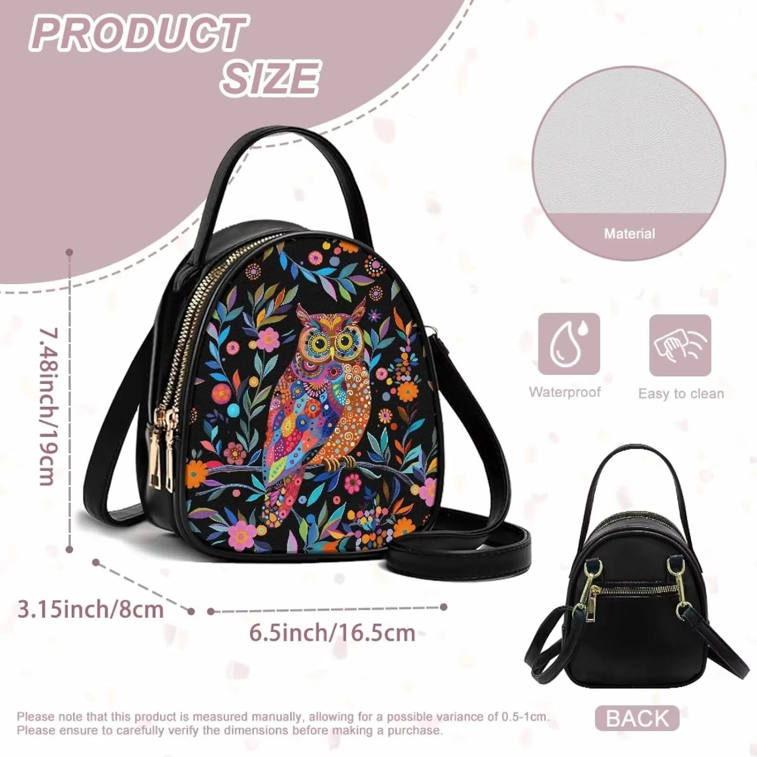 Owls Shoulder Bag Purse for Women PU Leather Crossbody Cell Phone Holder, Small Sling Bag Travel Handbag Zipper