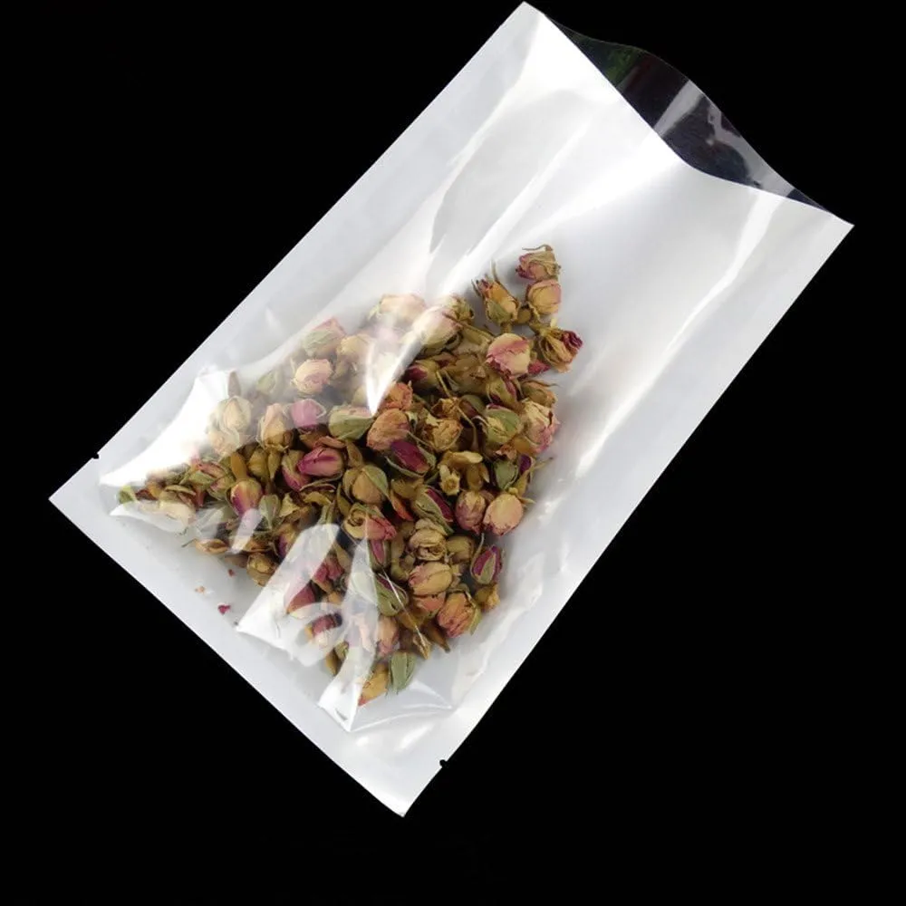 PABCK 1000Pcs 3.9x5.9 inch (Usable Size 3.5x5.7 inch) White Front Clear Open Top 2.8mil Plastic Vacuum Pouch Heat Sealable Bags for Food Storage Packets Mini Sample with Tear Notches
