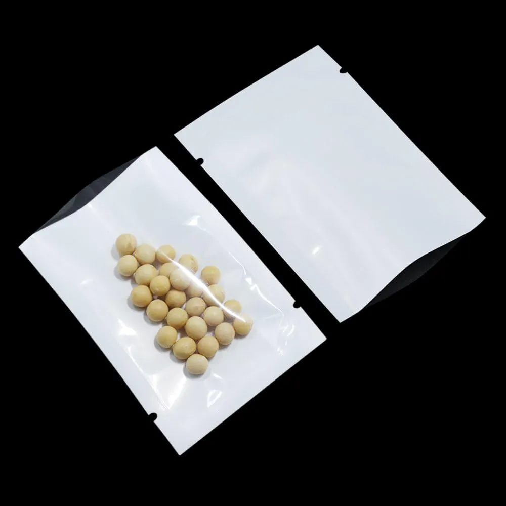 PABCK 300 Pcs 2.75x3.93 inch (Usable Size 2.4x3.5 inch) White Front Clear Open Top 2.8mil Plastic Vacuum Pouch Heat Sealable Bags for Food Storage Mini Packets with Tear Notches