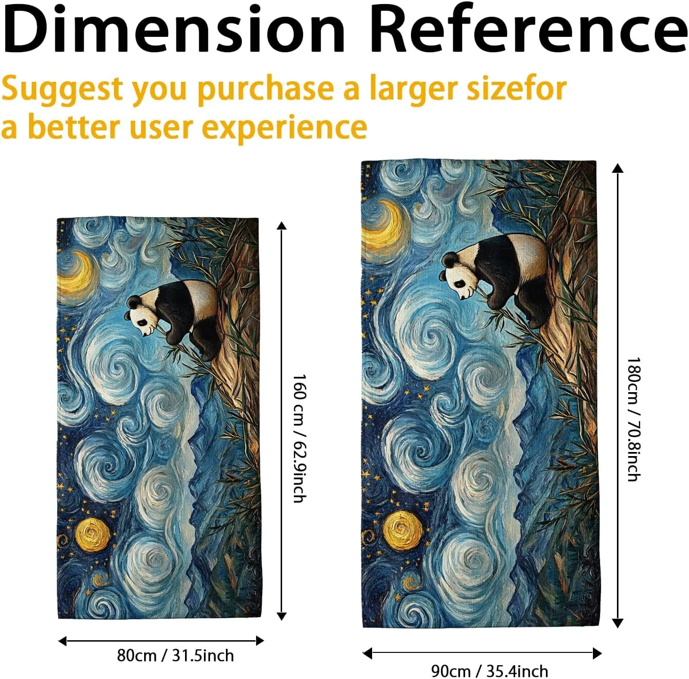 Panda Starry Night Microfiber Beach Towel Soft Absorbent Quick Dry Sand Free Oversize Beach Blanket, Ideal for Vacation Outdoor Travel Pool Gym Picnic Essentials 70x35 Inch
