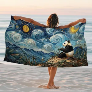 Panda Starry Night Microfiber Beach Towel Soft Absorbent Quick Dry Sand Free Oversize Beach Blanket, Ideal for Vacation Outdoor Travel Pool Gym Picnic Essentials 70x35 Inch