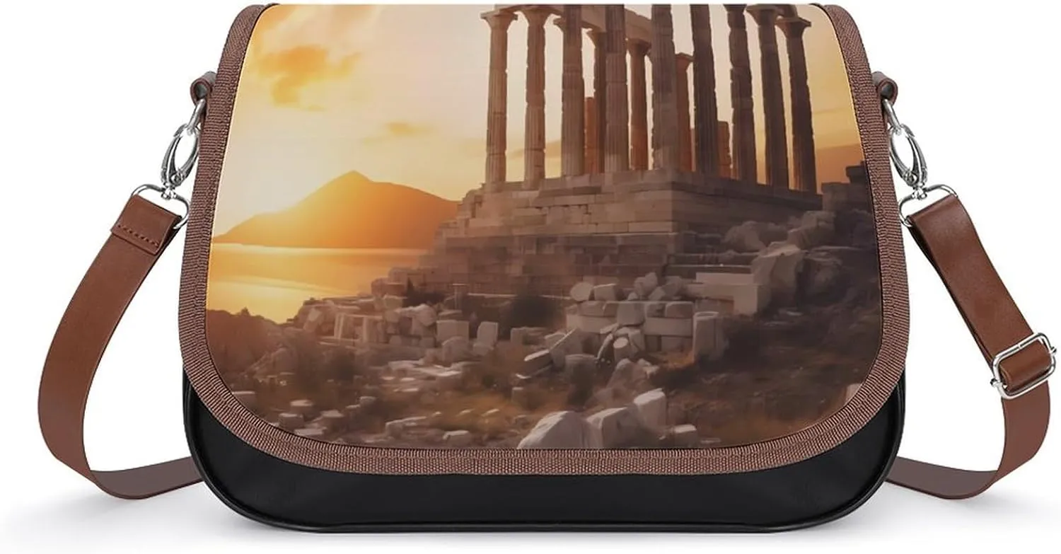 Parthenon Temple on A Sunset Women‘s Crossbody Bags Fashion Message Shoulder Handbag with Adjustable Strap for Travel Office