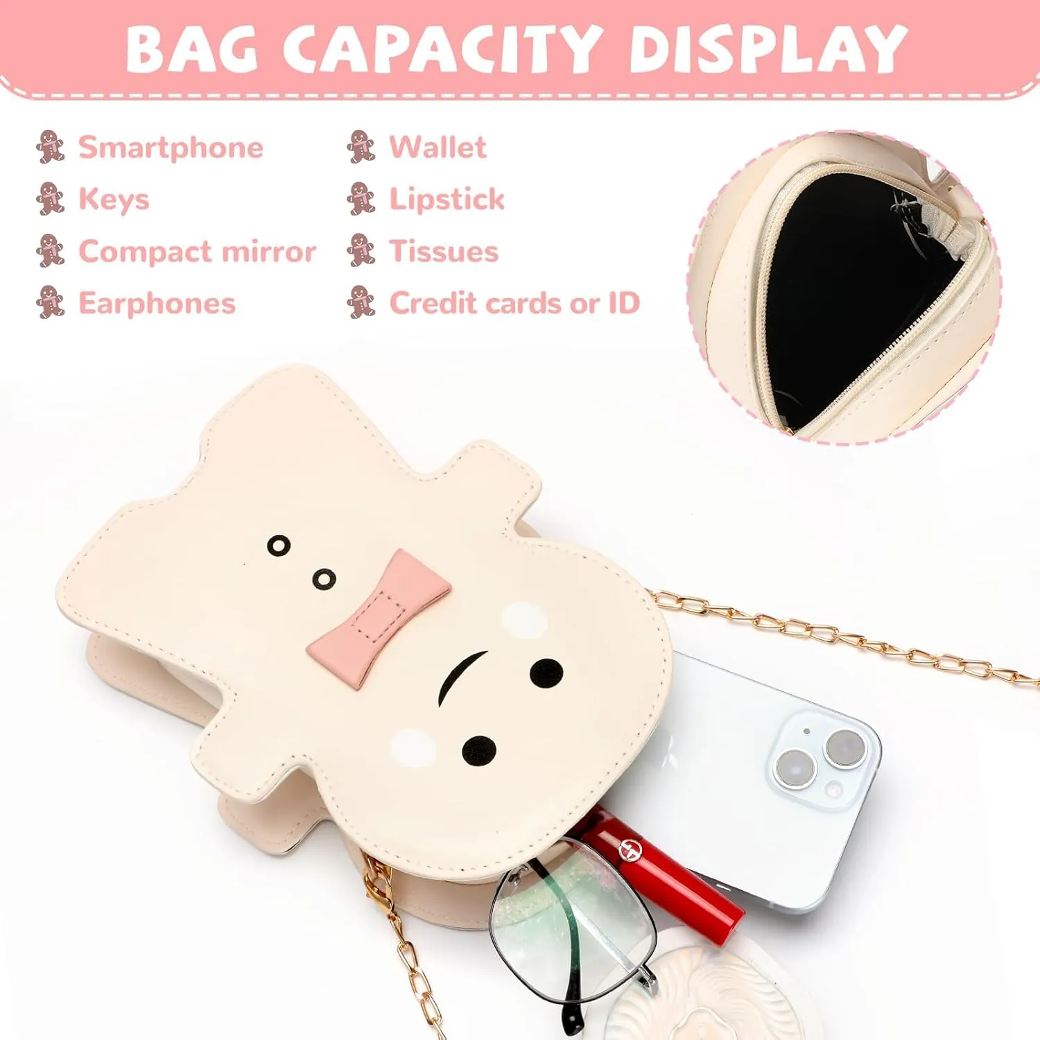 party greeting Christmas Crossbody Bag Gingerbread Man Crossbody Purse Christmas Gingerbread Man Shaped Phone Bag