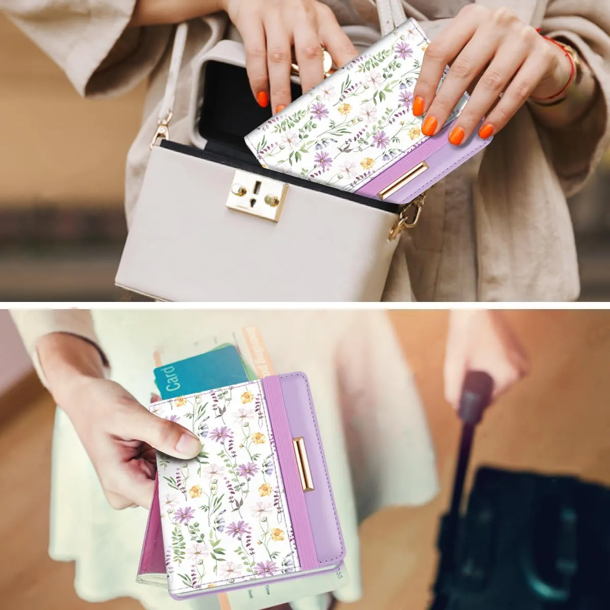 Passport Holder Cover Travel RFID Blocking Passport Cover Rose Gold Cute Flowers Passport Wallet with Elastic Band for Women