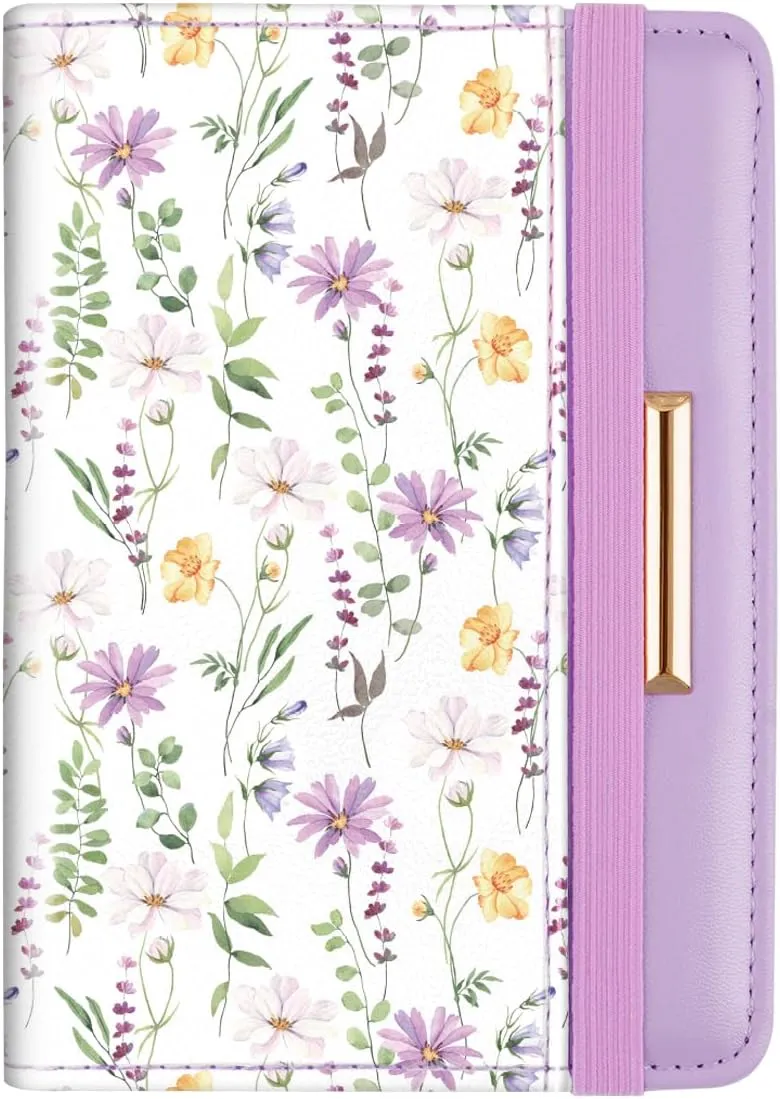 Passport Holder Cover Travel RFID Blocking Passport Cover Rose Gold Cute Flowers Passport Wallet with Elastic Band for Women