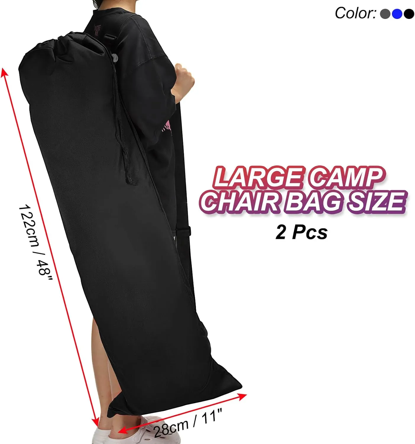 PATIKIL 47 Inch Camp Chair Replacement Bags, 2 Pack Heavy Folding Camping Chair Bag 900D Oxford Large Mouth Storage Bags with Shoulder Strap for Travel Camping, Black