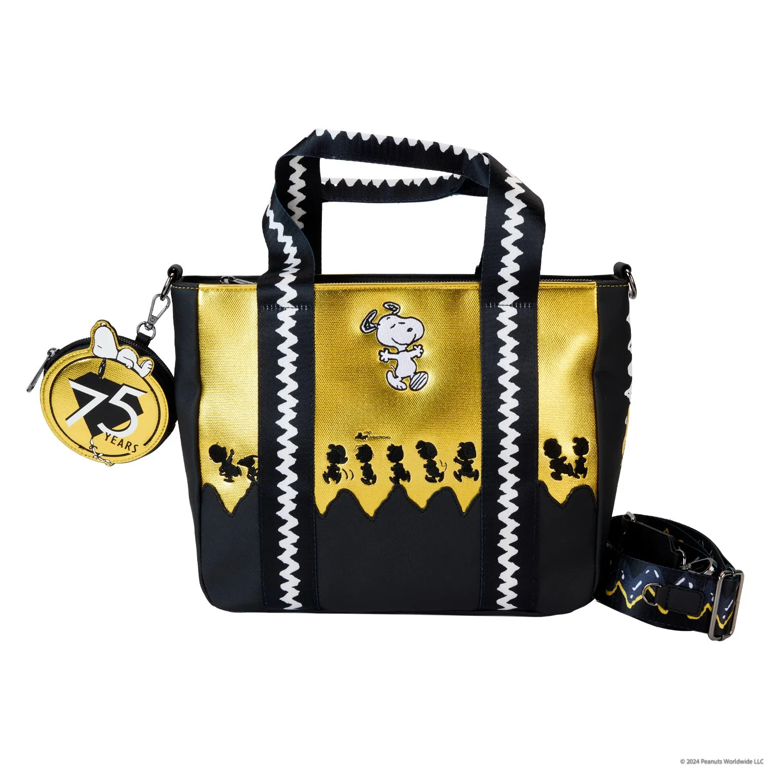 Peanuts 75th Anniversary Snoopy Gang Loungefly Tote Bag With Coin Bag