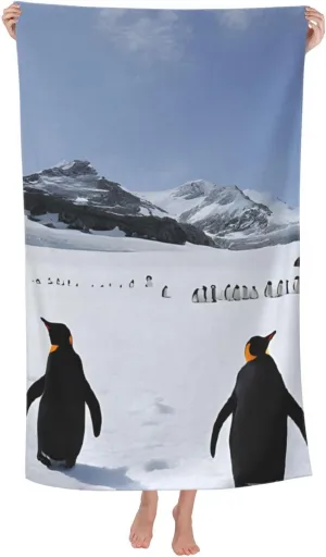 (Penguins on The Iceberg) Microfiber Soft Pool Bath Towel 32" x 52", Beach Towel Quick Dry Towel for Bathroom,Pool,gym,travel,beach.