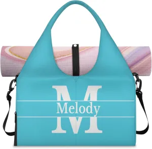 Personalized Yoga Mat Bag with Name Shoe Compartment, Solid Color Initial Letter Travel Tote Sport Gym Duffel Bag