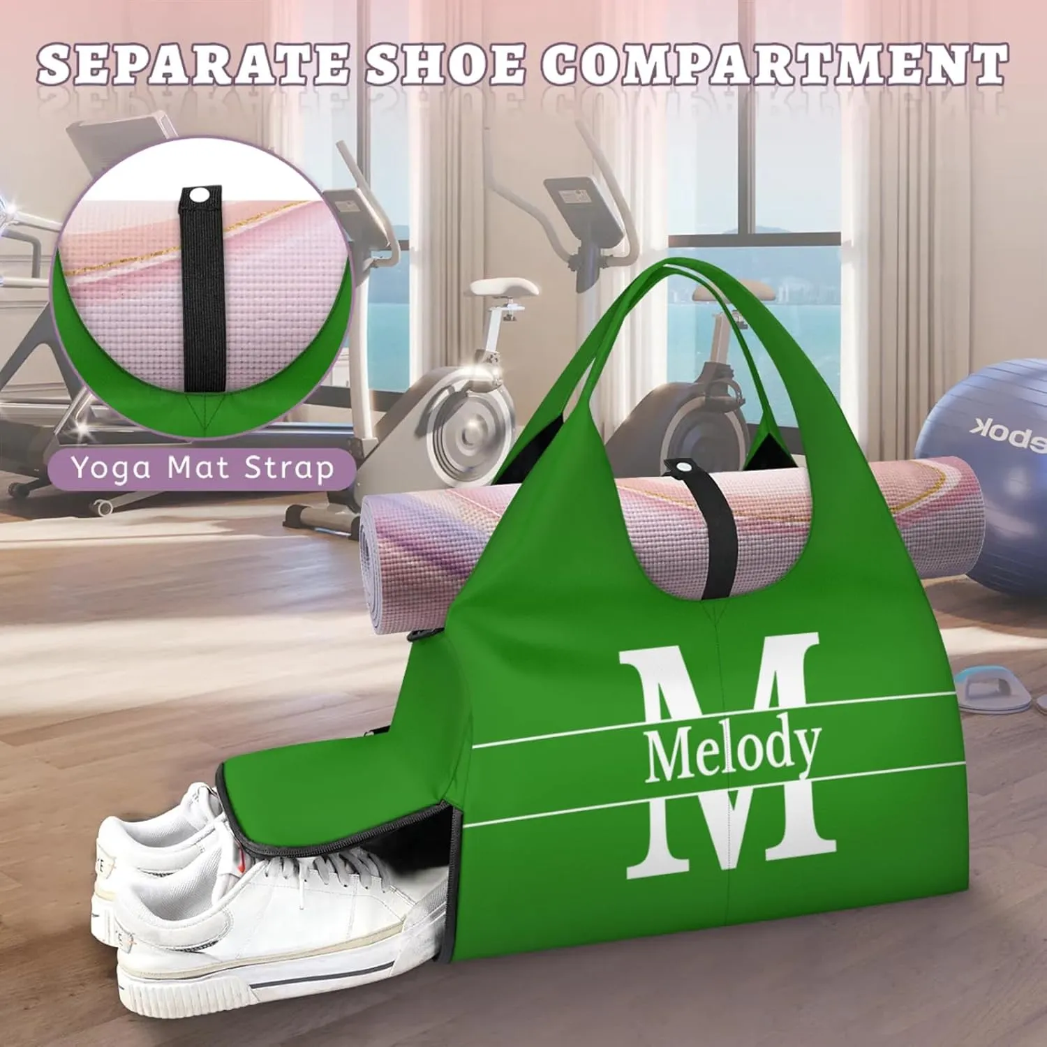 Personalized Yoga Mat Bag with Name Shoe Compartment, Solid Color Initial Letter Travel Tote Sport Gym Duffel Bag