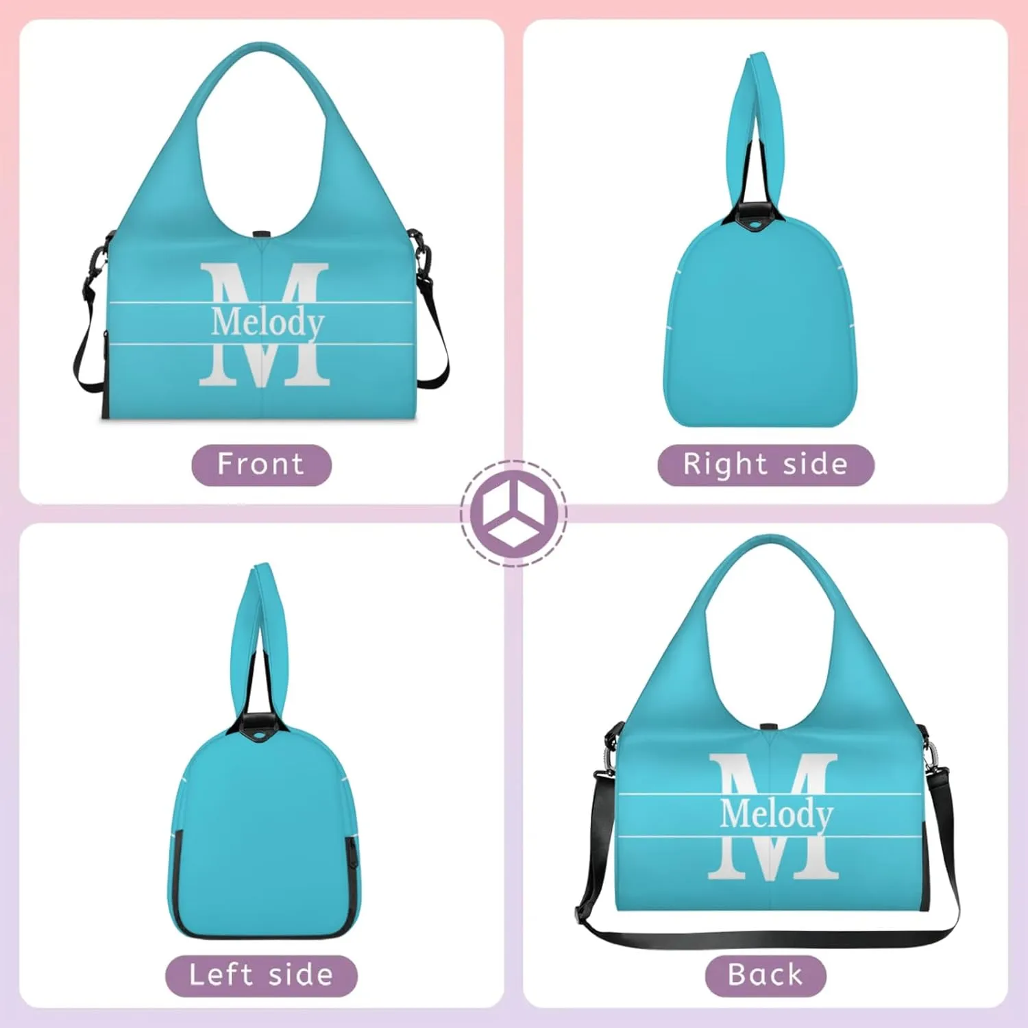 Personalized Yoga Mat Bag with Name Shoe Compartment, Solid Color Initial Letter Travel Tote Sport Gym Duffel Bag